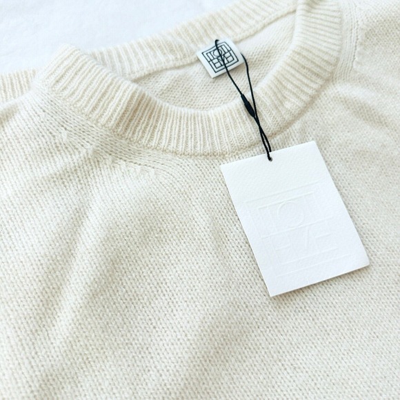 Toteme Sweater‎ Large Oversized Boxy Ivory Cashmere Blend Monogram Quiet Luxury - Picture 3 of 11